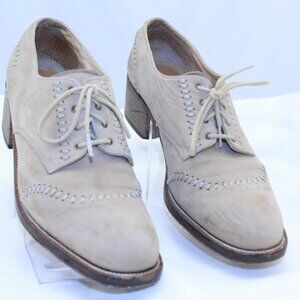 FreeLance Size 8 / 39 Beige Nubuck Lace Up Leather Sole Derby Oxford Shoes VTG